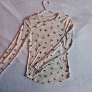 No Boundaries Cream Long Sleeve Tee with Black Butterfly Print